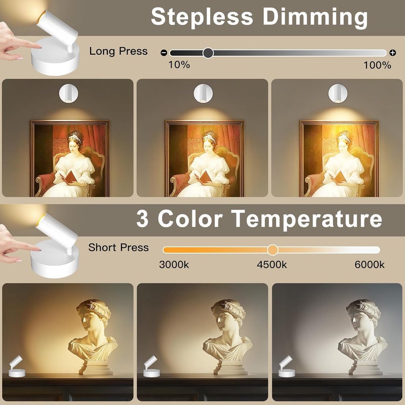 Kimjo Spot Lights Indoor, 4000mAh Rechargeable Plant Spotlight Indoor with Remote, Battery Operated Picture Lights with Timer Dimmable, Uplighting for Wall Art Display (4 Pack) - Image 5